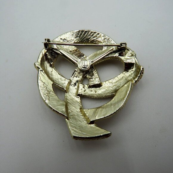 Vintage Brooch Imitation Tortoiseshell  Enamel Gold Tone Knot 2" Pin - Picture 3 of 7